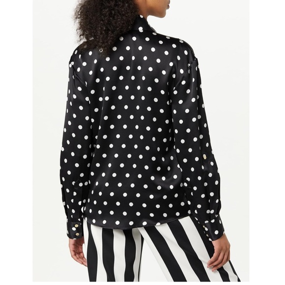 Sergio Hudson Polka Dot Silk Charmeuse Button-Up Blouse, Black/White XL NWT $795 - Picture 13 of 14